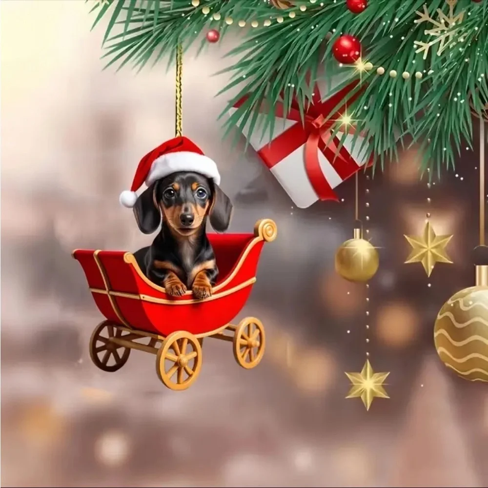 Christmas Dachshund Puppy Dog Pendant - Stylish Car Charm & Festive Ornament